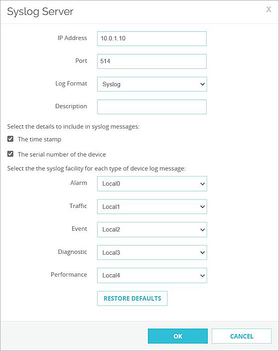 Screen shot of the Syslog Server
